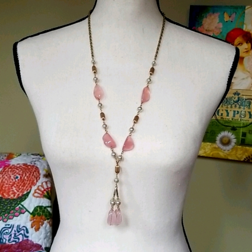 Vintage 12K Gold Filled Pink Quartz Majorca Pearl Necklace - Picture 4 of 11